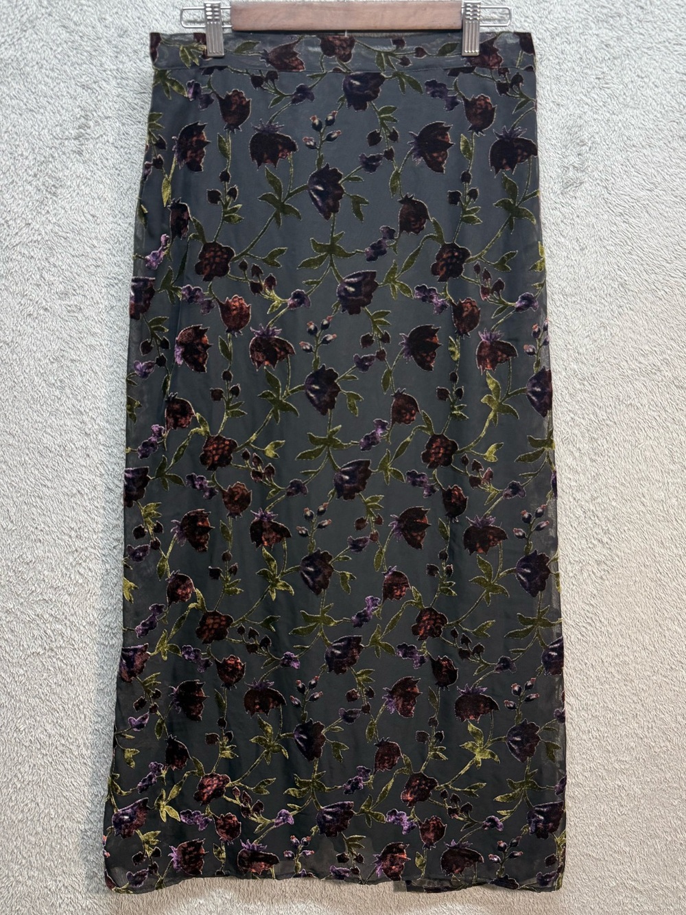Vintage CLIO Whimsigoth Velvet Burnout Floral Maxi Skirt - Size Medium